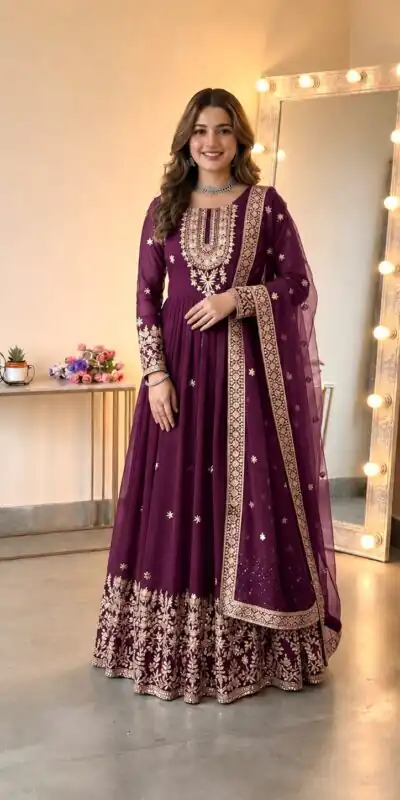 SSR 546 Wine in Georgette Embroidery Work & Sequins Work Gown . Get it for ₹2149. Delivery 4-6 Working Days. Online Shop now. | Gowns, Bollywood Gowns, Creative Gowns, Designer Gowns, Embroidered Gowns, Party Wear Gowns