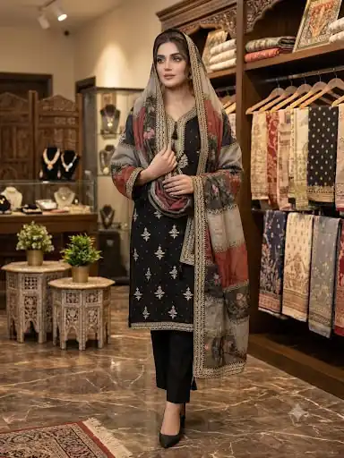 LG 2134 Black Mul Chanderi Salwar Suit with Embroidery Work & Sequins Work. Festive Deal ₹2399. Delivery 4-6 Working Days. Shop nowp | Jump Suits, Salwar suit, Casual Suits, Creative suits, Designer Suits, Palazzo Suits, Party Wear Suits, Patiala Suits, Straight Suits