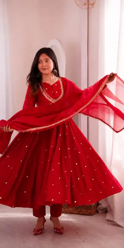 ZF 5023 Red Roman Silk Gown with Mirror Work & Embroidery Work. Special Price ₹2099. Delivery 4-6 Working Days. Shop now. | Gowns, Bollywood Gowns, Creative Gowns, Designer Gowns, Embroidered Gowns, Party Wear Gowns