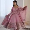 ZF 5016 Dusty Pink Roman Silk Gown with Embroidery Work. Wedding, Party, Festive, Events, Navratri, Offer ₹2499. Delivery 4-6 Working Days. Shop now. | Gowns, Bollywood Gowns, Creative Gowns, Designer Gowns, Embroidered Gowns, Party Wear Gowns