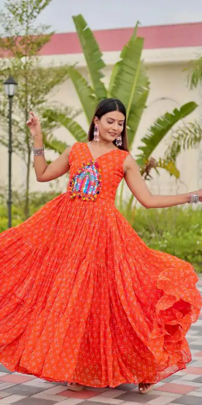 Ram 128 Orange| Faux Georgette Thread Work Gown Embroidery Work & Lace Work. Special Price ₹1749. Delivery 4-6 Working Days. Shop now. | Gowns, Bollywood Gowns, Creative Gowns, Designer Gowns, Embroidered Gowns, Party Wear Gowns