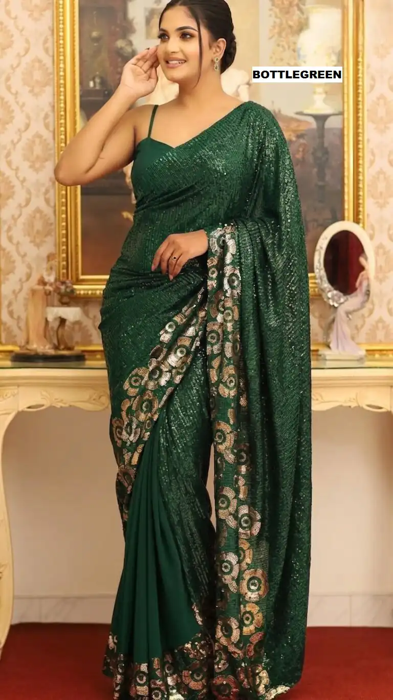 DF 3459 Green in Faux Georgette Zari Work & Embroidery Work Saree. Special Price ₹1899. Delivery 4-6 Working Days. Shop now. | Designer Sarees, Modern Digital sarees, Sarees, Bollywood Sarees, Creative Sarees, Embroidered Sarees, Ethnic Saree, Party Wear Sarees