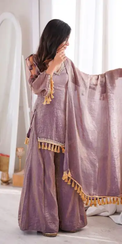 Alternative view of Pretty Lavender Doremon Crush Mirror Work Salwar Suit