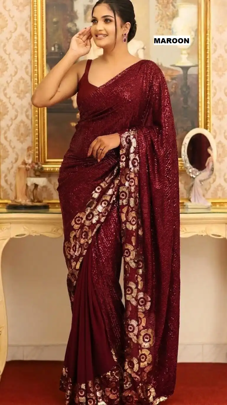 DF 3459 Maroon in Faux Georgette Zari Work & Embroidery Work Saree. Special Price ₹1899. Delivery 4-6 Working Days. Shop now. | Designer Sarees, Modern Digital sarees, Sarees, Bollywood Sarees, Creative Sarees, Embroidered Sarees, Ethnic Saree, Party Wear Sarees