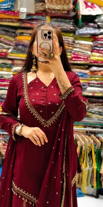 JF 054 Maroon Color Roman Silk Salwar Suit with Embroidery Work. Available at ₹2399 only. Delivery 4-6 Working Days. Shop now. | Jump Suits, Salwar suit, Casual Suits, Creative suits, Designer Suits, Palazzo Suits, Party Wear Suits, Patiala Suits, Straight Suits