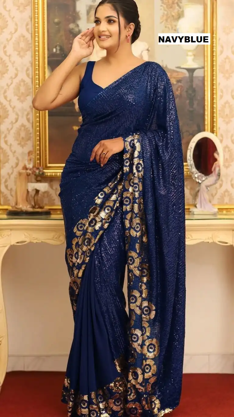 DF 3459 Navy Blue in Faux Georgette Zari Work & Embroidery Work Saree. Special Price ₹1899. Delivery 4-6 Working Days. Shop now. | Designer Sarees, Modern Digital sarees, Sarees, Bollywood Sarees, Creative Sarees, Embroidered Sarees, Ethnic Saree, Party Wear Sarees