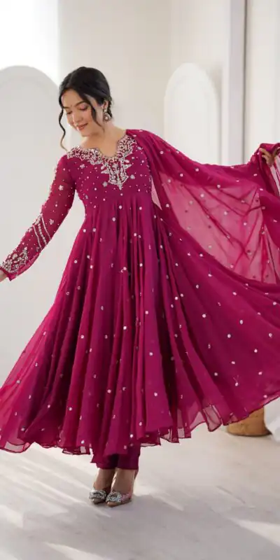 JF 056 Pink Faux Georgette Salwar Suit with Mirror Work & Embroidery Work. Get it for ₹2349. Delivery 4-6 Working Days. Shop now. | Jump Suits, Salwar suit, Casual Suits, Creative suits, Designer Suits, Palazzo Suits, Party Wear Suits, Patiala Suits, Straight Suits