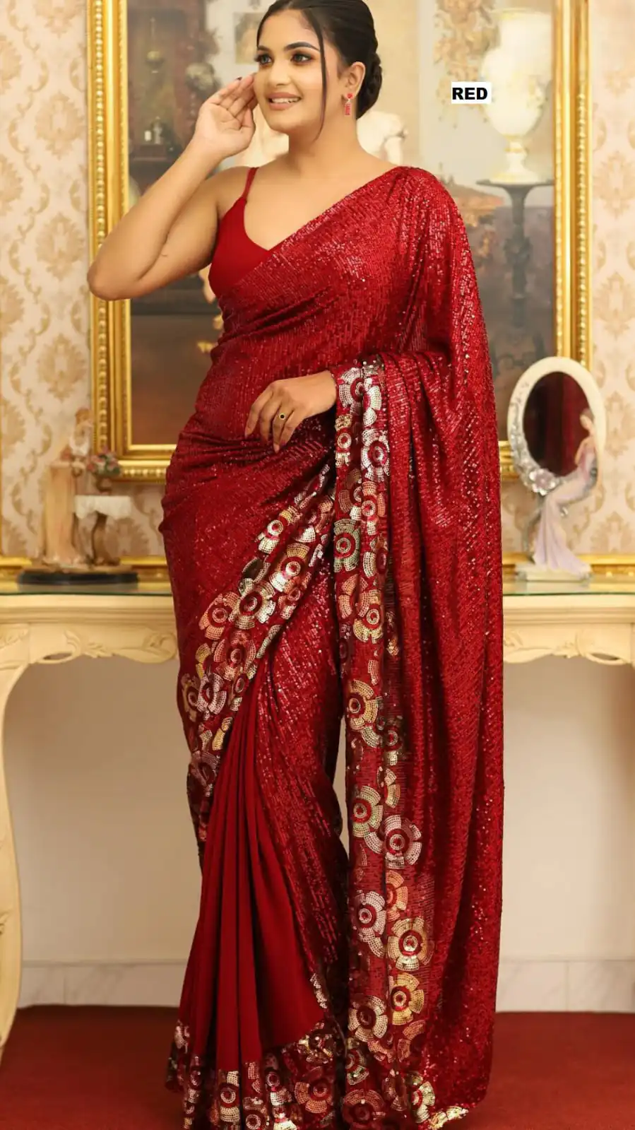 DF 3459 Red in Faux Georgette Zari Work & Embroidery Work Saree. Special Price ₹1899. Delivery 4-6 Working Days. Shop now. | Designer Sarees, Modern Digital sarees, Sarees, Bollywood Sarees, Creative Sarees, Embroidered Sarees, Ethnic Saree, Party Wear Sarees