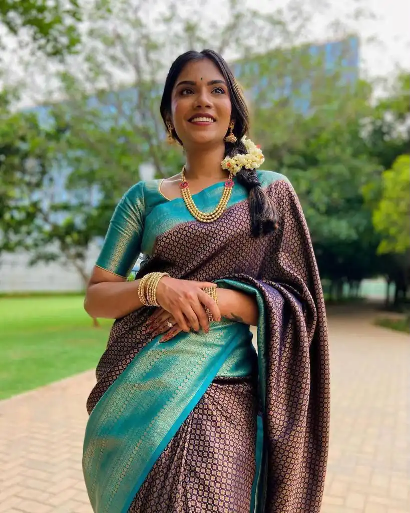 KP 4039 Brown Soft Lichi Silk Cloth Saree Perfect for Wedding, Party, Family Gatherings, Sangeet, Festive Deal ₹1599. Delivery 4-6 Working Days | Designer Sarees, Modern Digital sarees, Sarees, Bollywood Sarees, Creative Sarees, Embroidered Sarees, Ethnic Saree, Party Wear Sarees