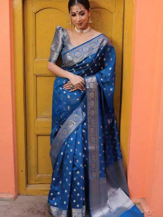 KP 7000 Navy Blue Soft Lichi Silk Cloth Saree Perfect for Wedding, Party, Family Gatherings, Sangeet, Ethnic Day – Festive Deal ₹1549. Delivery 4-6 Working | Designer Sarees, Modern Digital sarees, Sarees, Bollywood Sarees, Creative Sarees, Embroidered Sarees, Ethnic Saree, Party Wear Sarees