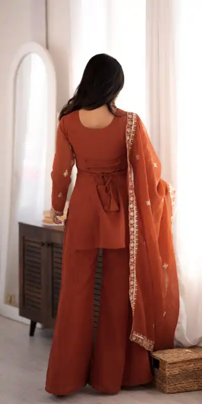 KB 311 Rust Crunchy Silk Salwar Suit with Embroidery Work & Sequins Work. Exclusive Offer ₹2049. Delivery 4-6 Working Days. Shop now. | Jump Suits, Salwar suit, Casual Suits, Creative suits, Designer Suits, Palazzo Suits, Party Wear Suits, Patiala Suits, Straight Suits
