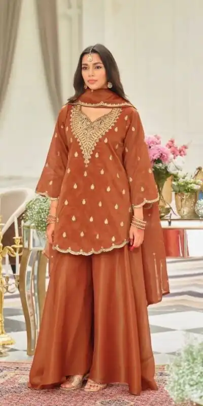 ST 243 Rust Color Natural Crep Salwar Suit with Embroidery Work. Wedding, Party, Festive, Best Price ₹2199. Delivery 4-6 Working Days. Shop now. | Jump Suits, Salwar suit, Casual Suits, Creative suits, Designer Suits, Palazzo Suits, Party Wear Suits, Patiala Suits, Straight Suits