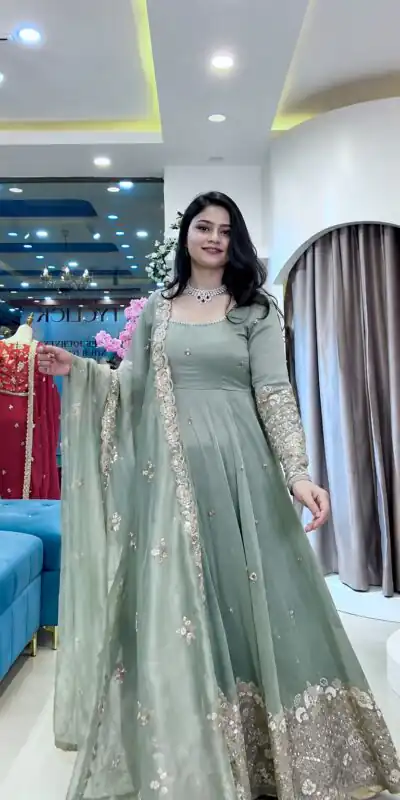 SSR 550 Grey in Crunchy Silk Embroidery Work & Lace Work Gown . Special Price ₹2799. Delivery 4-6 Working Days. Shop now. | Gowns, Bollywood Gowns, Creative Gowns, Designer Gowns, Embroidered Gowns, Party Wear Gowns