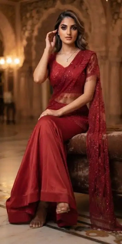 LG 2127 Red Crap Silk Saree with Sequins Work & Embroidery Work. Festive Deal ₹2799. Delivery 4-6 Working Days. Shop now. | Designer Sarees, Modern Digital sarees, Sarees, Bollywood Sarees, Creative Sarees, Embroidered Sarees, Ethnic Saree, Party Wear Sarees