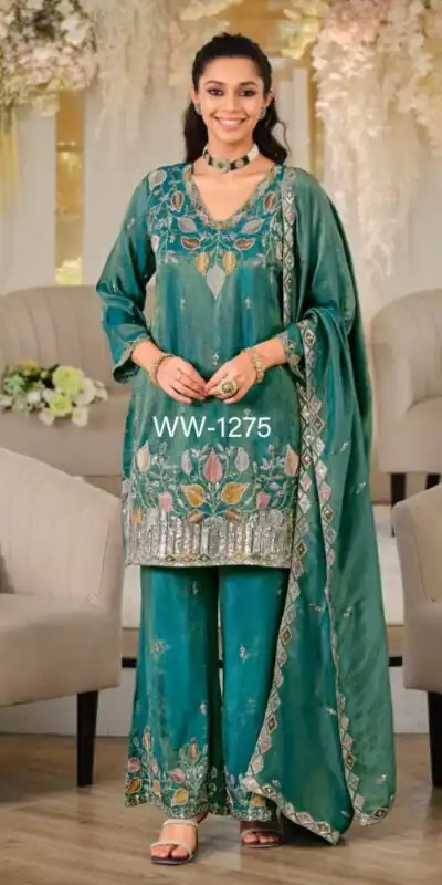 Alternative view of Super Firozi Nc Moss Silk Sequins Work Salwar Suit