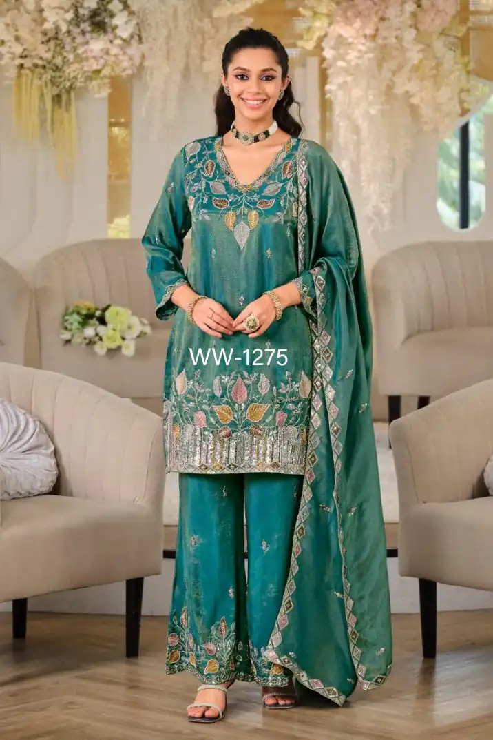 Super Firozi Nc Moss Silk Sequins Work Salwar Suit - Image 2