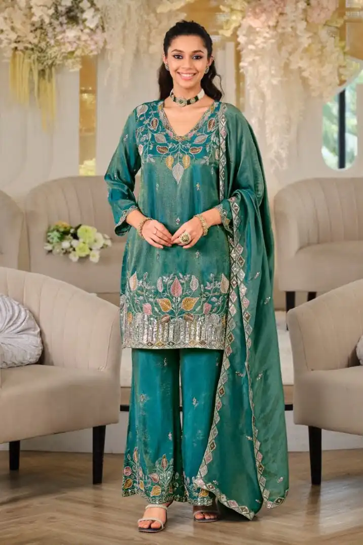 Super Firozi Nc Moss Silk Sequins Work Salwar Suit - Image 5