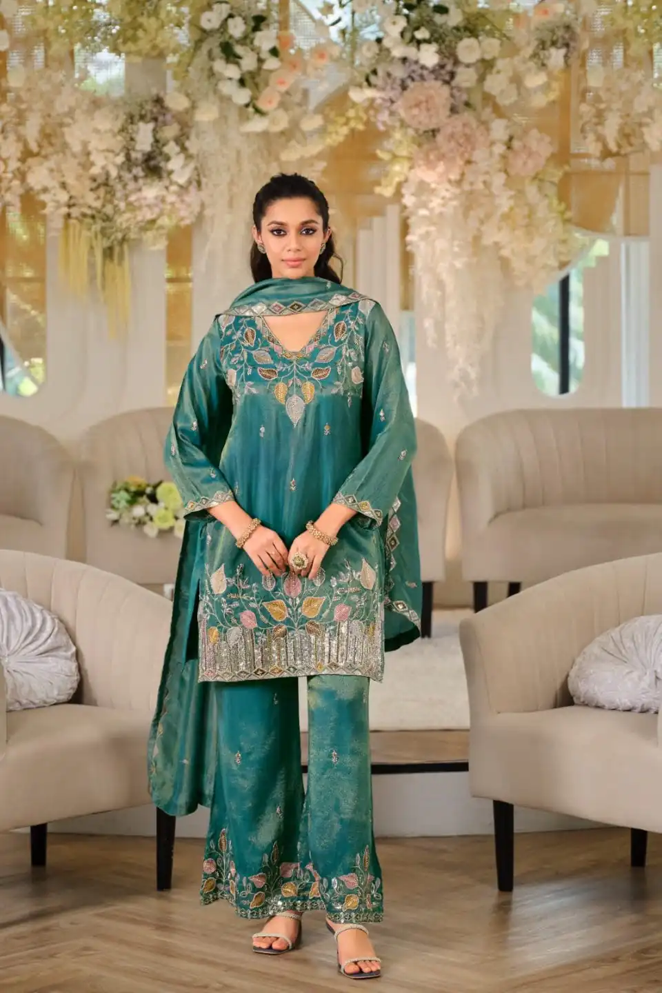 Super Firozi Nc Moss Silk Sequins Work Salwar Suit - Image 6