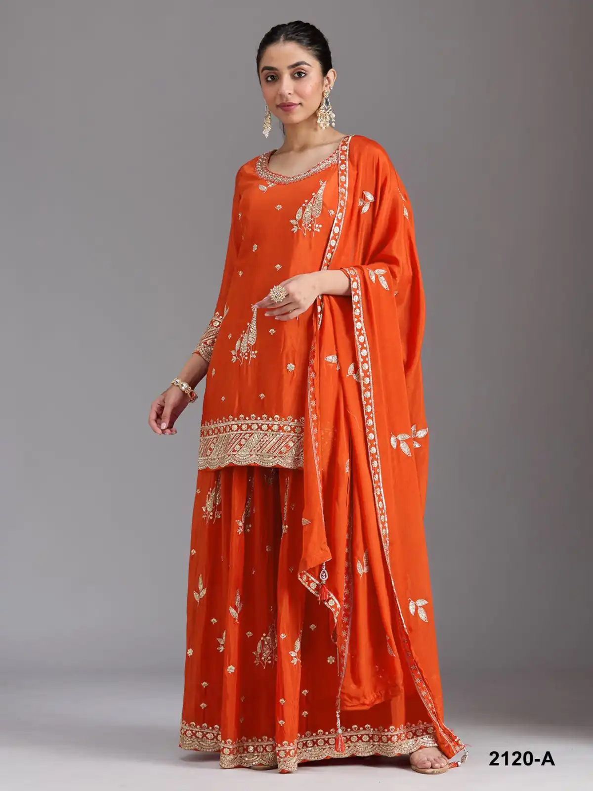 FC 2120 Orange Color chinon Print Silk with Dall Crepe Sharara Suit Wedding, Party, Festive, Events Etc. Expected Delivery 4-6 Working Days @2399/- | Jump Suits, Salwar suit, Casual Suits, Creative suits, Designer Suits, Palazzo Suits, Party Wear Suits, Patiala Suits, Straight Suits