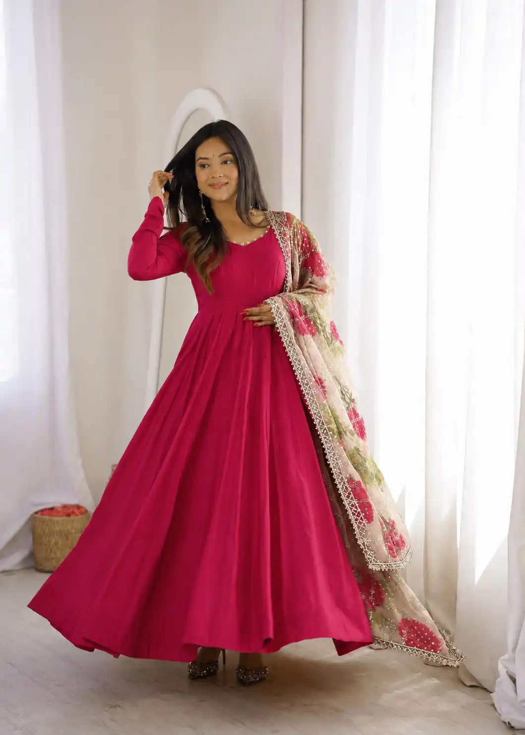 ZD 10024 Pink Roman Silk Chanderi Anarkali Suit with Thread Embroidery & Embroidery Work. Special Price ₹2399. Delivery 4-6 Working Days. Shop now. | Anarkali Suits, Bollywood Anarkali, Creative-Anarkali, Designer Anarkali, Embroidered Anarkali, Party Wear Anarkali