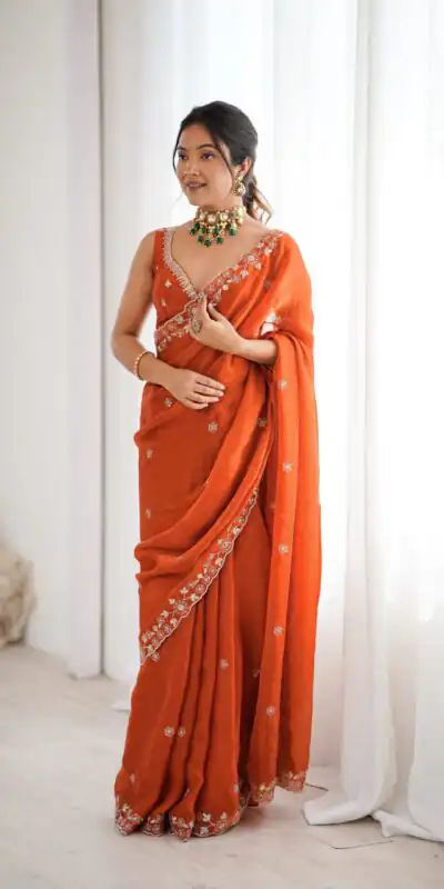 SP 61 Rust Color Fendy Silk Saree With Sequins Work. Wedding, Party, Festive, Events Get it for ₹2149. Delivery 4-6 Working Days. Online Best Shop now. | Designer Sarees, Modern Digital sarees, Sarees, Bollywood Sarees, Creative Sarees, Embroidered Sarees, Ethnic Saree, Party Wear Sarees