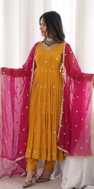 SRK 5313 Yellow in Faux Georgette Embroidery Work Salwar Suit . Available at ₹2099 only. Delivery 4-6 Working Days. Shop now. | Jump Suits, Salwar suit, Casual Suits, Creative suits, Designer Suits, Palazzo Suits, Party Wear Suits, Patiala Suits, Straight Suits