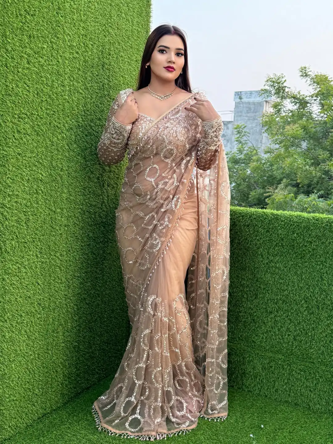 DF 3490 Chiku Color Butterfly Net Heavy 5mm Sequins Embroidery work Saree Casual, Wedding, Festive, Events . Expected Delivery  4-6 Working Days @1799/- only                                                                                | Designer Sarees, Modern Digital sarees, Sarees, Bollywood Sarees, Creative Sarees, Embroidered Sarees, Ethnic Saree, Party Wear Sarees