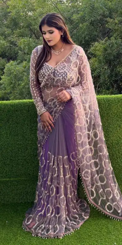 DF 3490 Lavender Color Butterfly Net Heavy Sequins Embroidery work Saree Casual, Wedding, Festive, Events . Expected Delivery  4-6 Working Days @1799/- only                                                                                | Designer Sarees, Modern Digital sarees, Sarees, Bollywood Sarees, Creative Sarees, Embroidered Sarees, Ethnic Saree, Party Wear Sarees