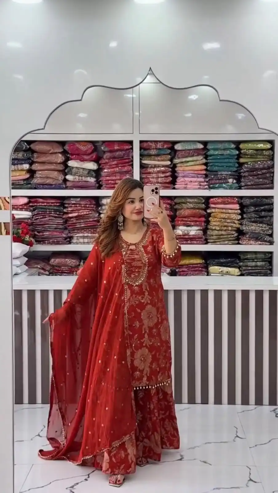 Cool Red Faux Georgette Sequences Work Salwar Suit - Image 4