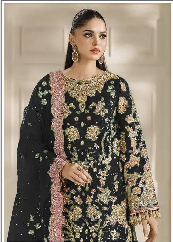 Fancy Black Chiffon Sequins Work Salwar Suit - Image 2