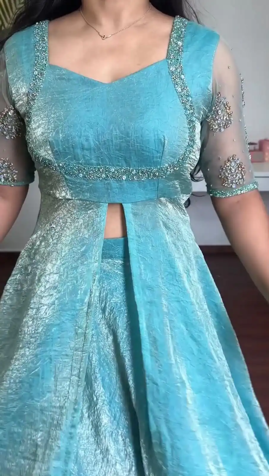 Fancy Blue Fendy Crush Hand Work Gown - Image 5