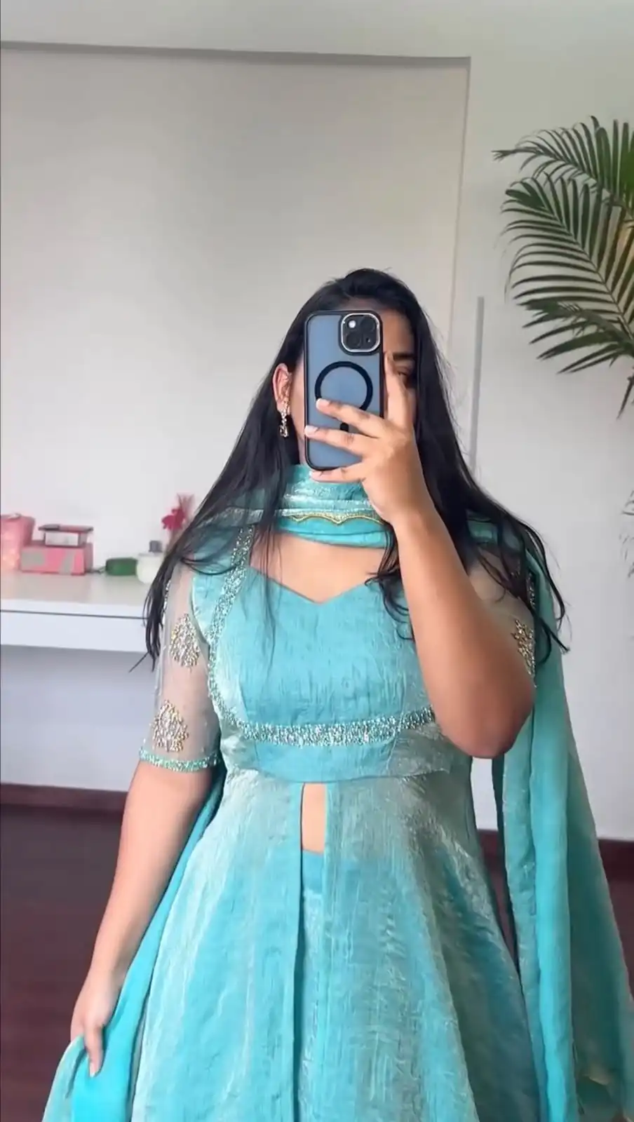 Fancy Blue Fendy Crush Hand Work Gown - Image 3