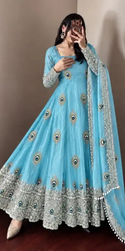 Alternative view of Fancy Blue Fendy Silk Sequins Work Gown