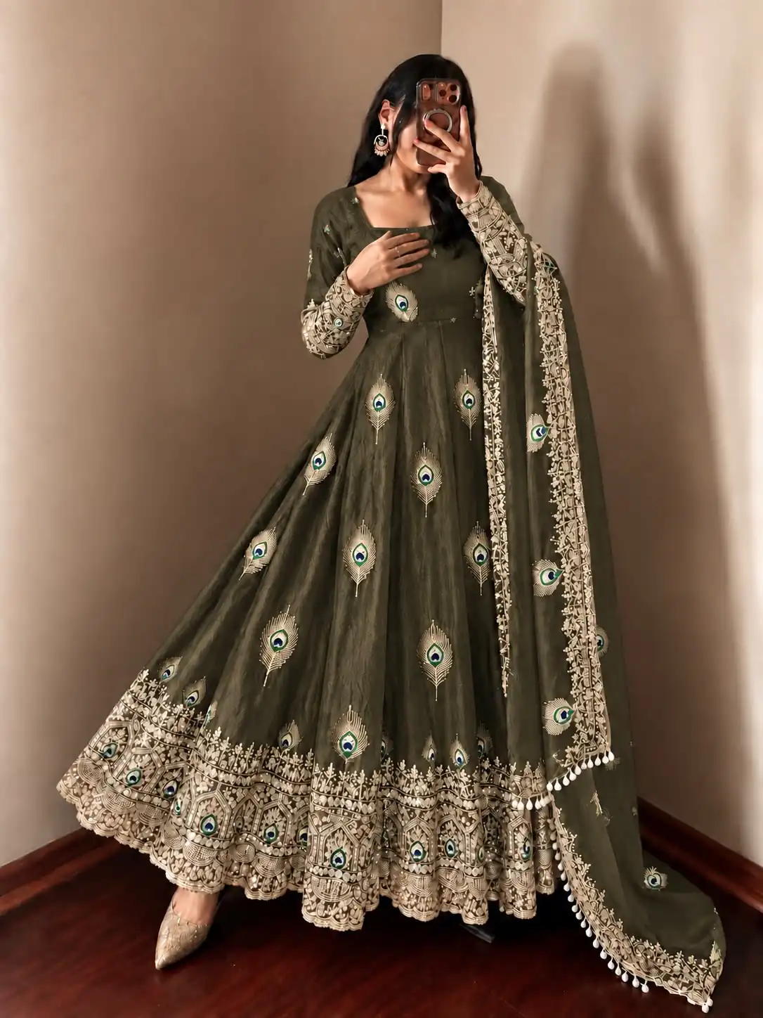 Fancy Mehendi Fendy Silk Sequins Work Gown - Image 2