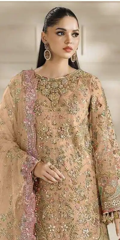 Alternative view of Fancy Peach Chiffon Sequins Work Salwar Suit