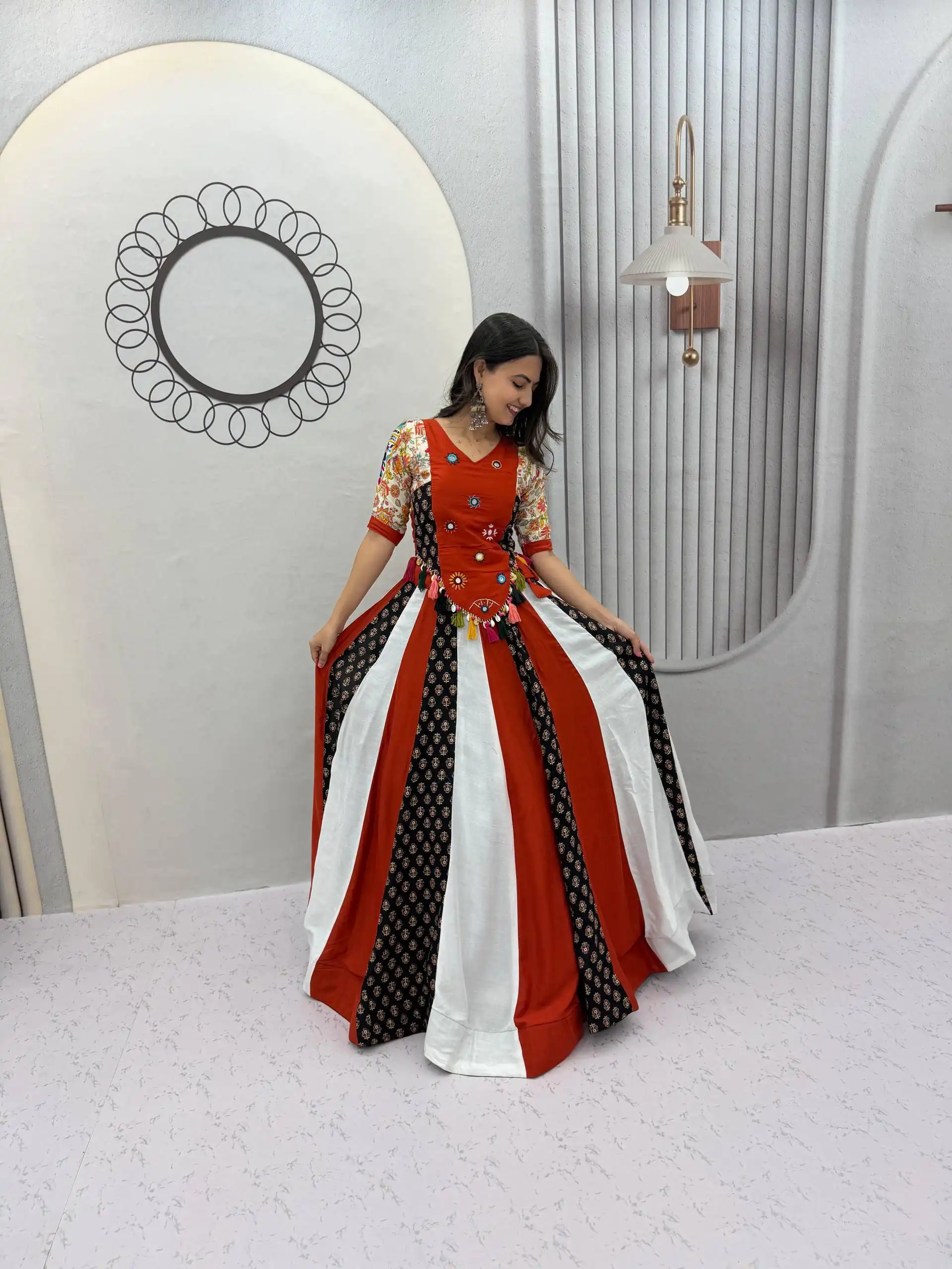 Fancy Red Pure Cotton Hand Work Lehenga Choli