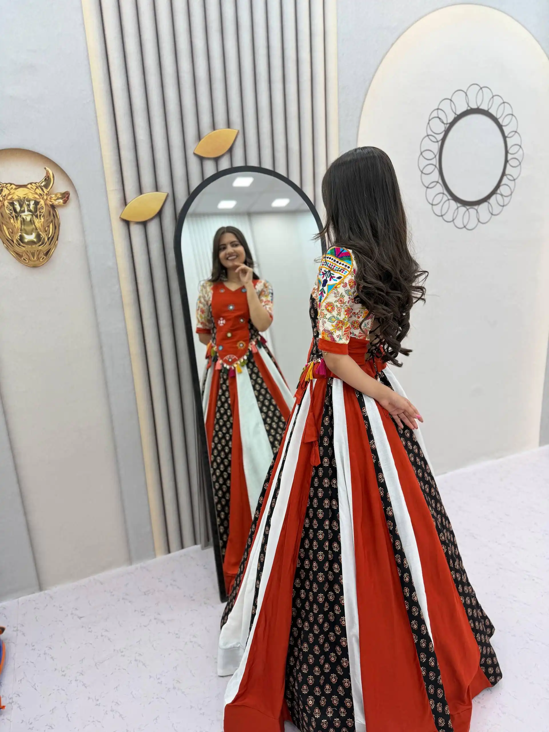 Fancy Red Pure Cotton Hand Work Lehenga Choli - Image 4