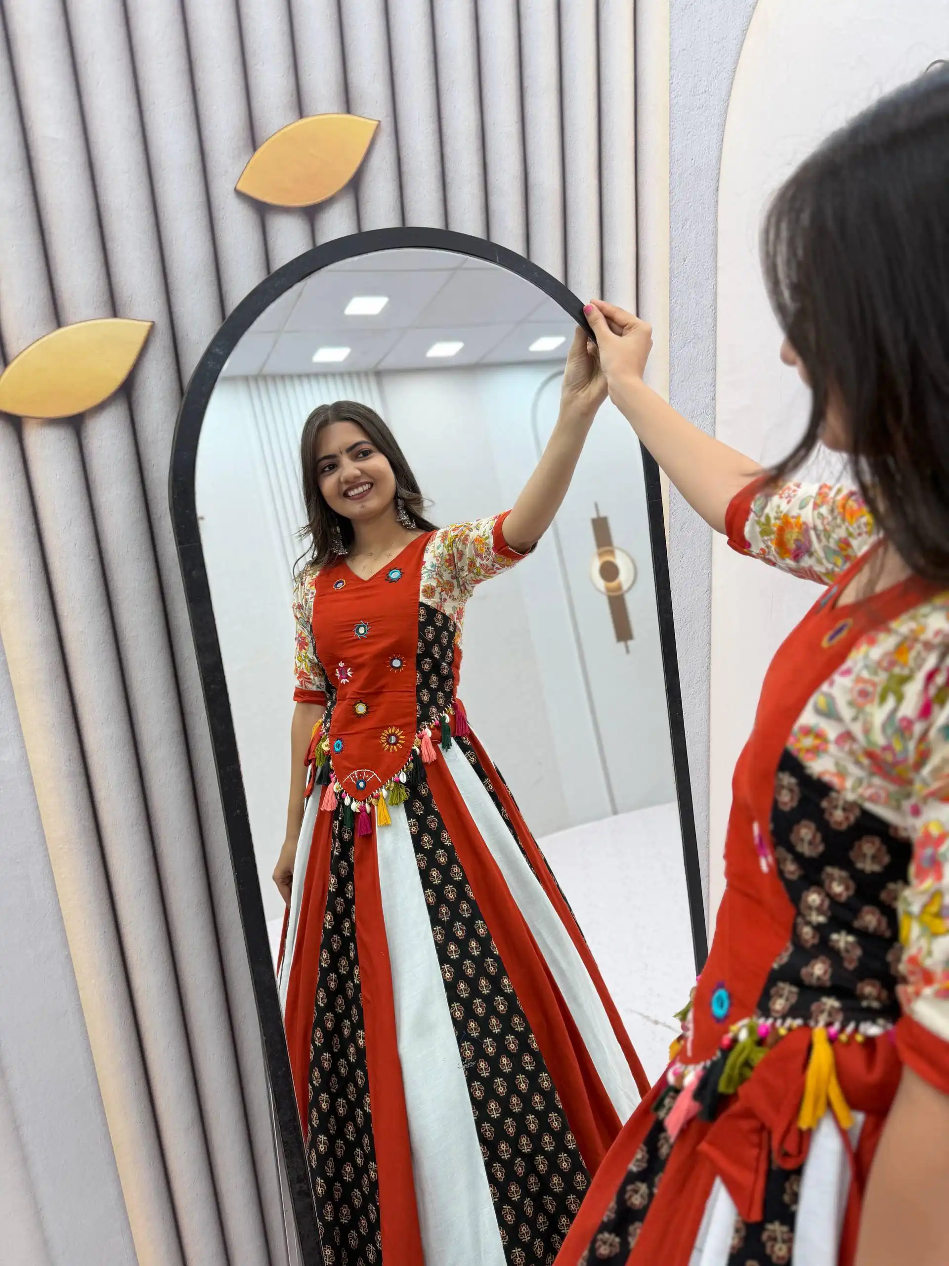 Fancy Red Pure Cotton Hand Work Lehenga Choli - Image 3
