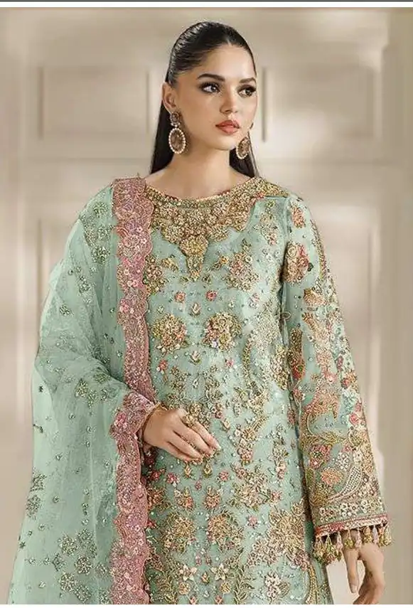 Fancy Sea Green Chiffon Sequins Work Salwar Suit - Image 2