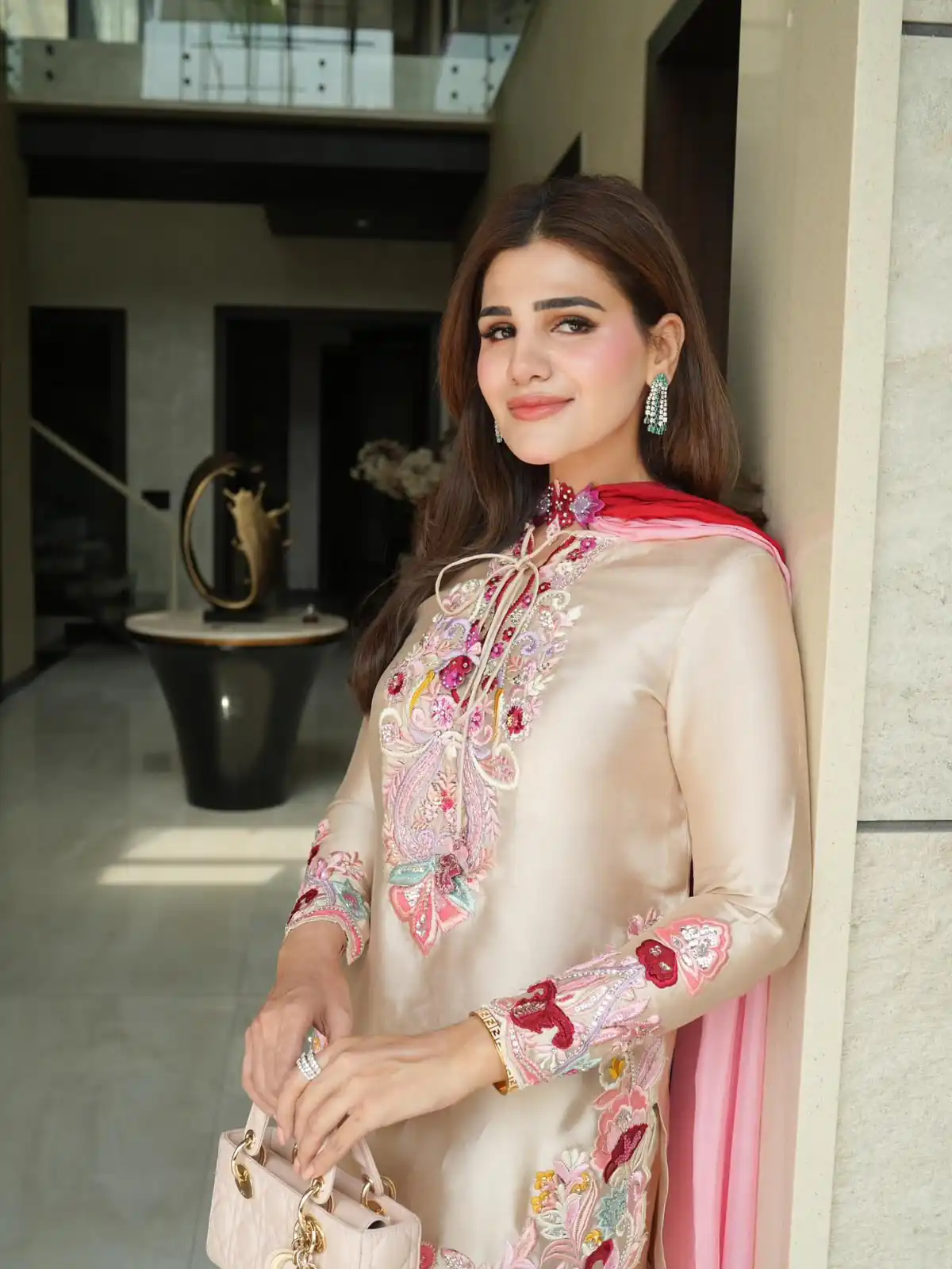 Glowing Cream Natural Satin Embroidery Work Salwar Suit - Image 5