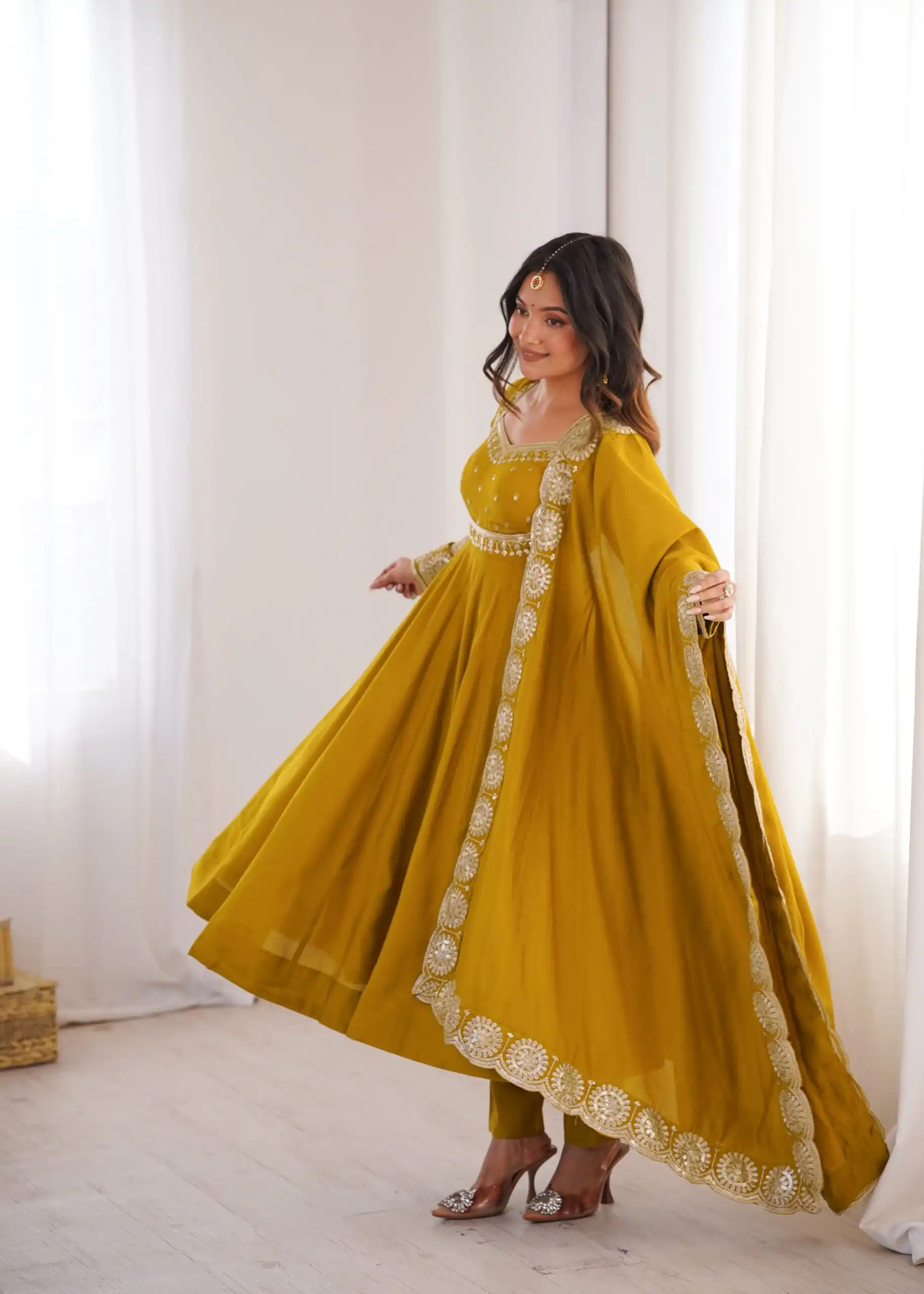 Glowing Mastered Roman Silk Embroidery Work Anarkali Suit - Image 7