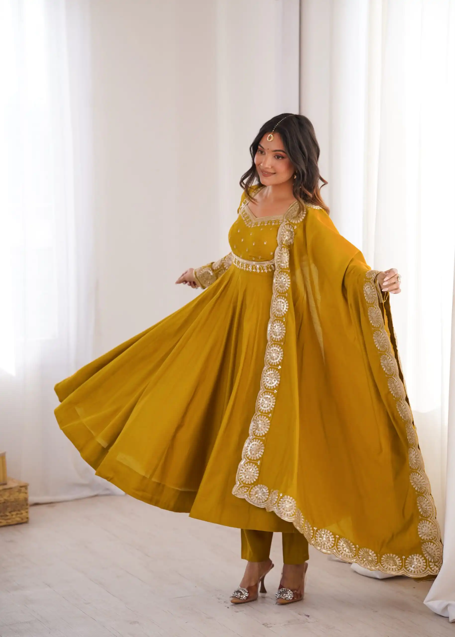 Glowing Mastered Roman Silk Embroidery Work Anarkali Suit - Image 3