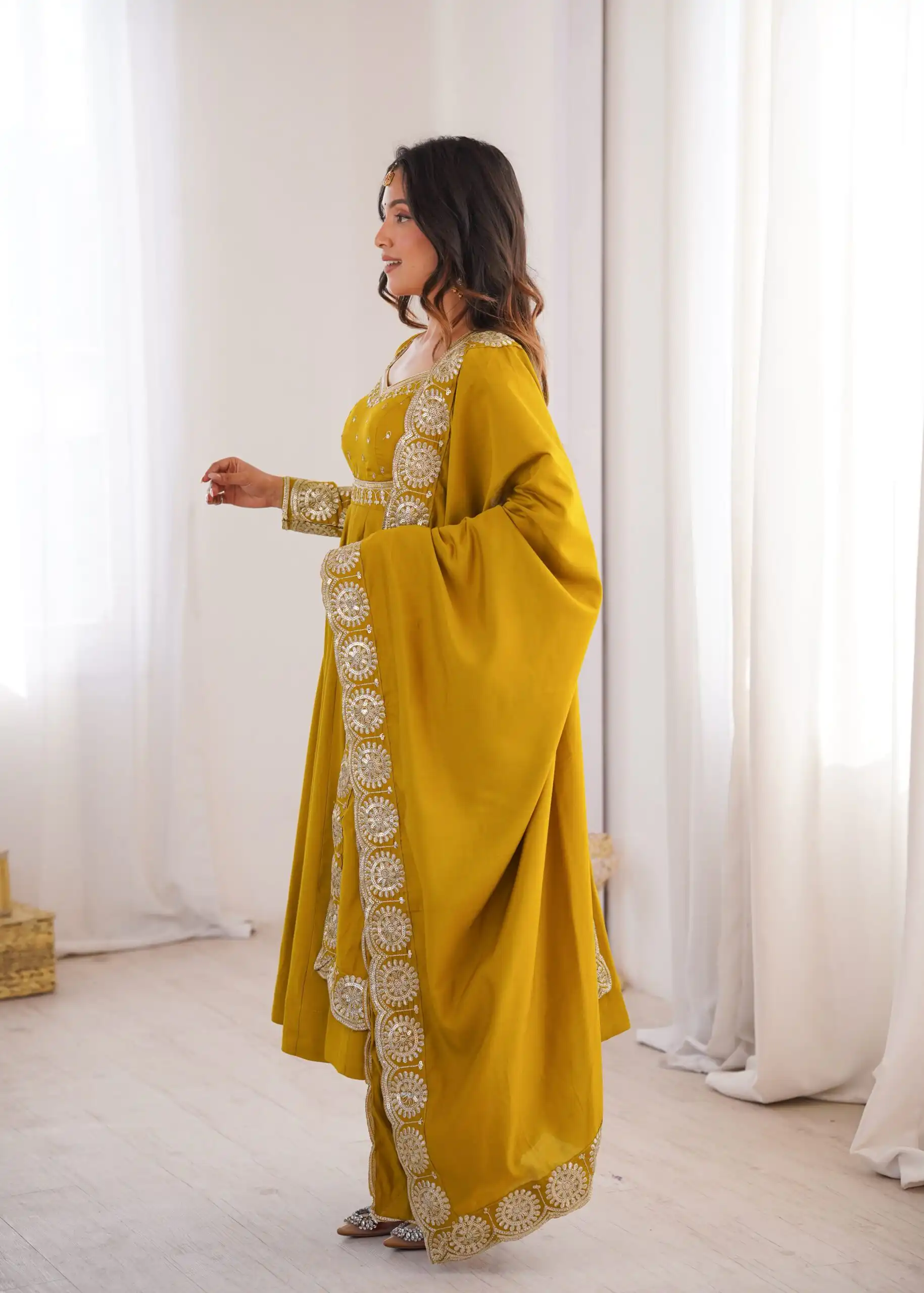 Glowing Mastered Roman Silk Embroidery Work Anarkali Suit - Image 10