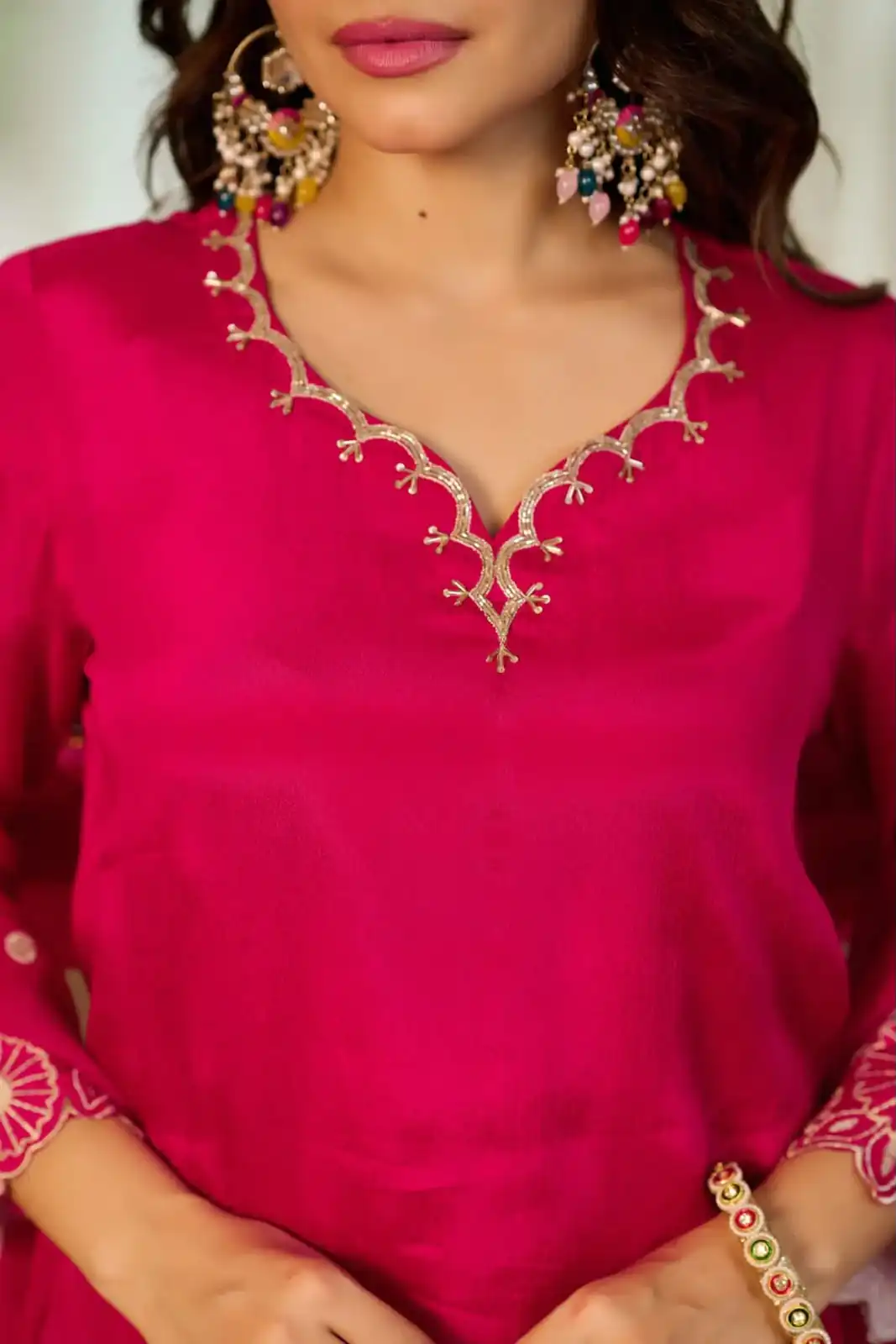 Glowing Pink Chinon Silk Sequence Work Salwar Suit - Image 2