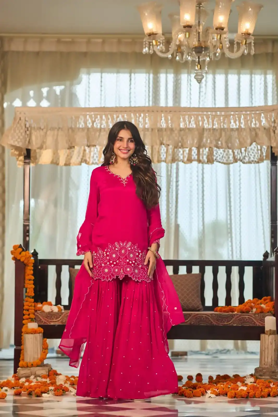 Glowing Pink Chinon Silk Sequence Work Salwar Suit