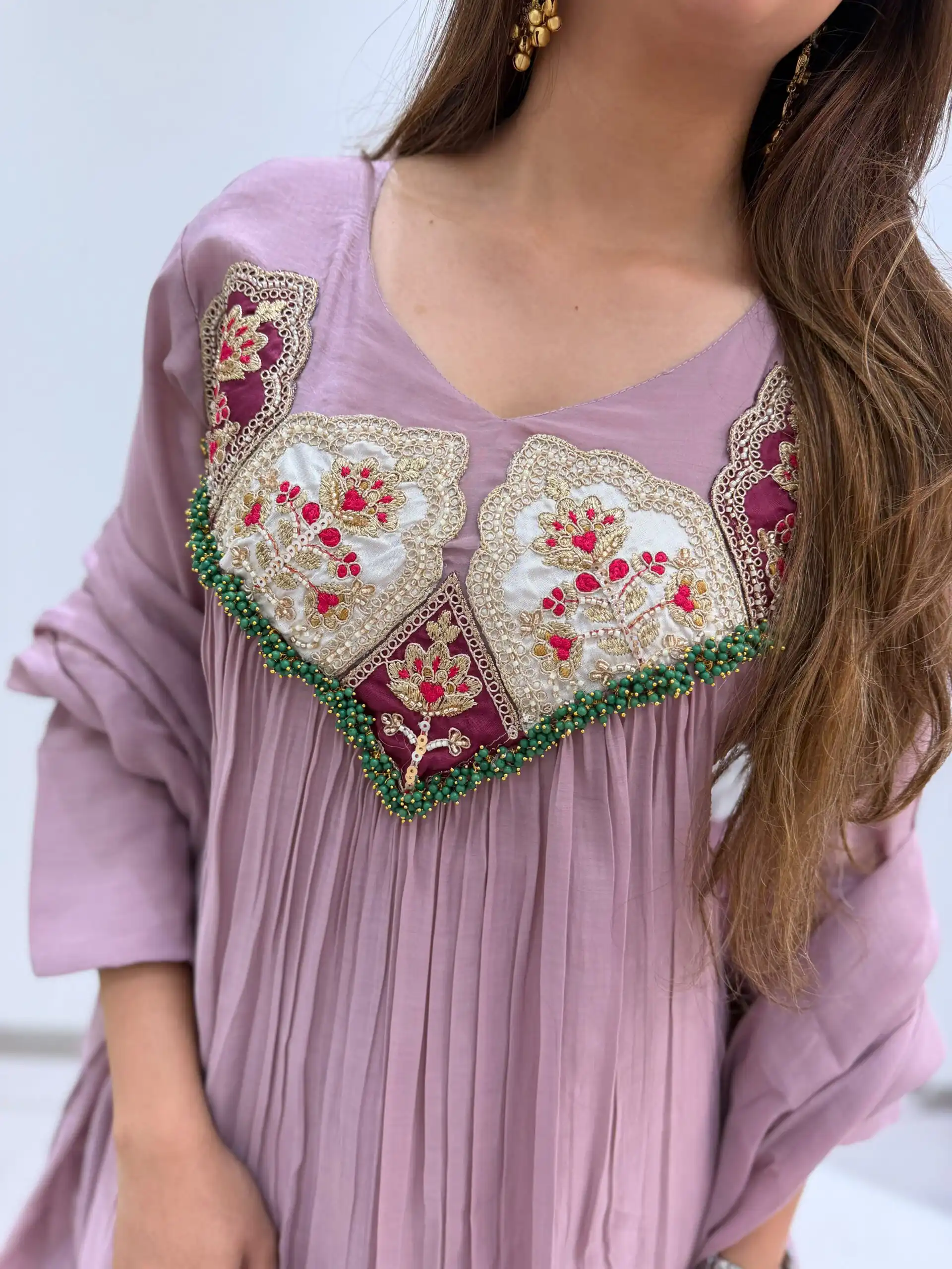 Graceful Lavender Mul Chanderi Embroidery Work Salwar Suit - Image 4