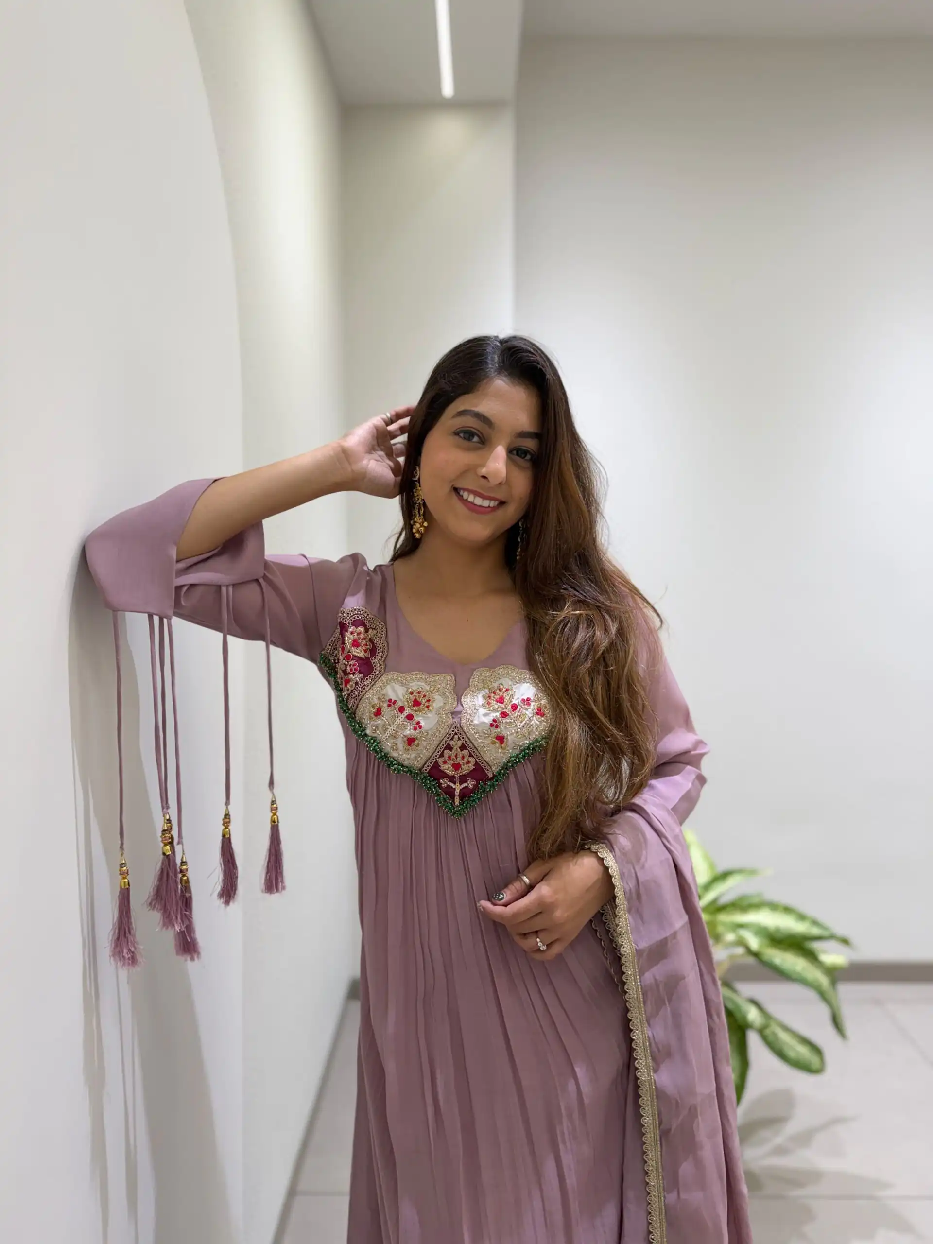 Graceful Lavender Mul Chanderi Embroidery Work Salwar Suit - Image 6