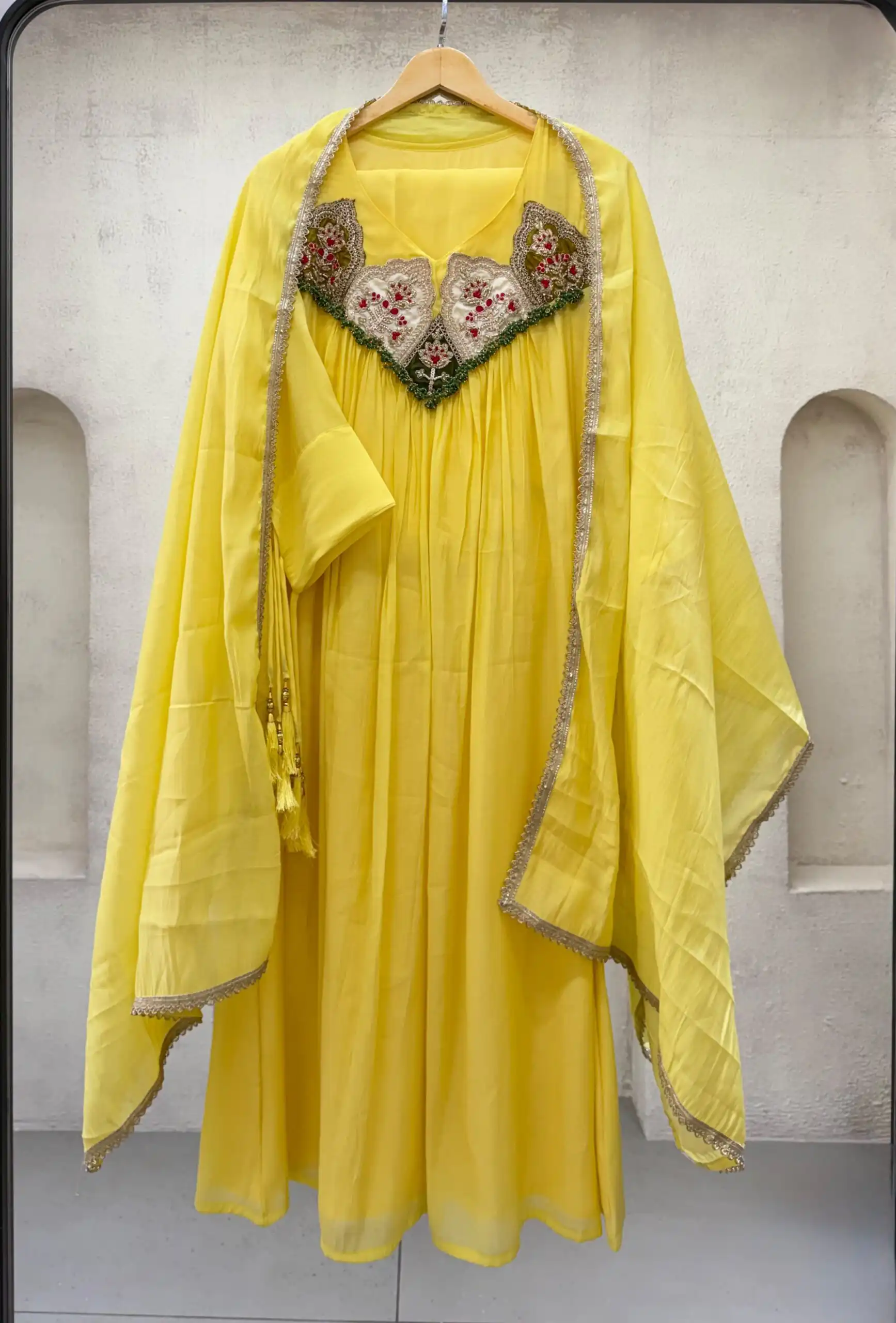 Graceful Yellow Mul Chanderi Embroidery Work Salwar Suit