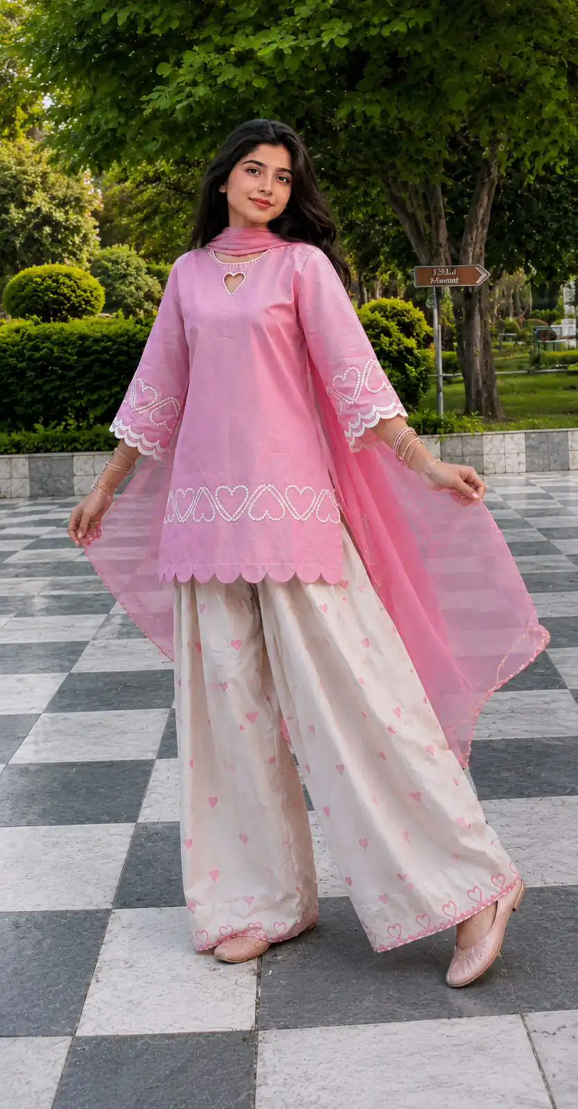 Nice Pink Roman Silk Multi Work Salwar Suit - Image 3