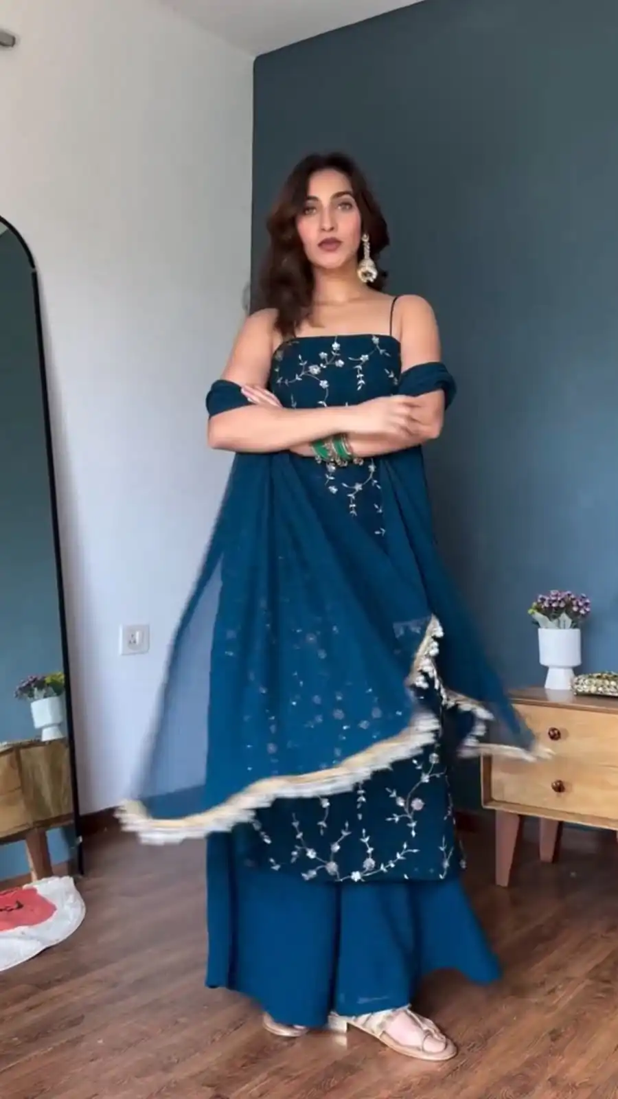 Perfect Teal Faux Georgette Sequence Work Salwar Suit - Image 3